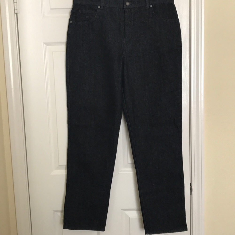 Five pocket dark wash denim